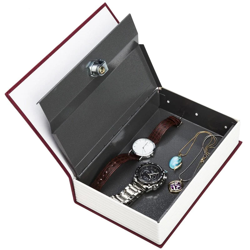 خزنة معدنية على شكل كتاب لحفظ الأشياء الثمينة